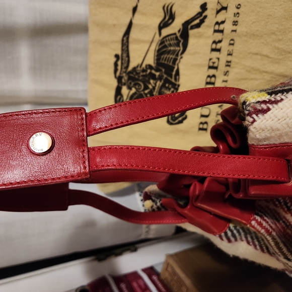 Burberry Plaid Wool Bag with Red Leather Trim - Picture 5 of 16
